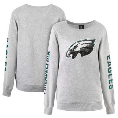 Women's Cuce Heather Gray Philadelphia Eagles Sequined Logo Pullover Sweatshirt