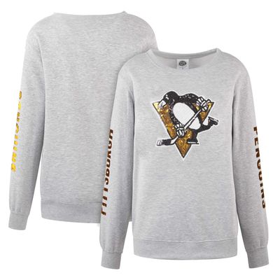 Women's Cuce Heather Gray Pittsburgh Penguins Sequin Pullover Sweatshirt