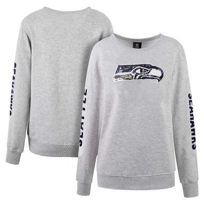 Women's Cuce Heather Gray Seattle Seahawks Sequined Logo Pullover Sweatshirt