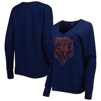 Women's Cuce Navy Chicago Bears Deep V-Neck Pullover Sweatshirt