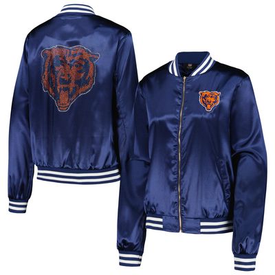 Women's Cuce Navy Chicago Bears Rhinestone Full-Zip Varsity Jacket