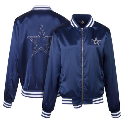 Women's Cuce Navy Dallas Cowboys Rhinestone Full-Zip Varsity Jacket