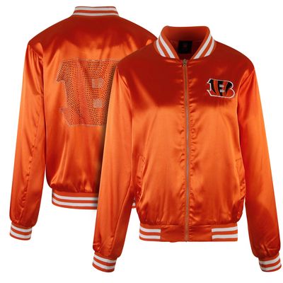 Women's Cuce Orange Cincinnati Bengals Rhinestone Full-Zip Varsity Jacket