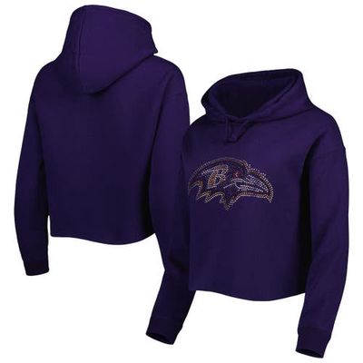 Women's Cuce Purple Baltimore Ravens Crystal Logo Cropped Pullover Hoodie