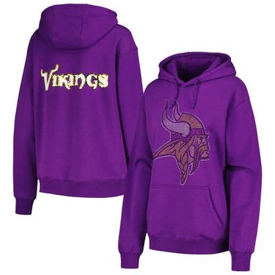 Women's Cuce Purple Minnesota Vikings Rhinestone Logo Wordmark Pullover Hoodie