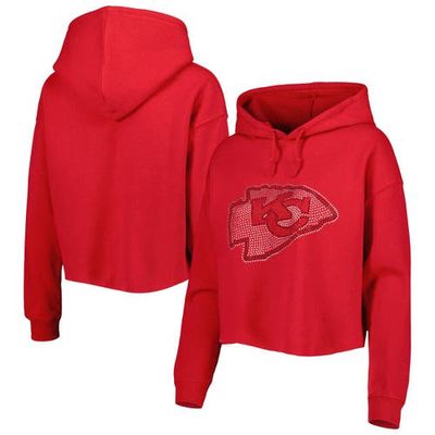 Women's Cuce Red Kansas City Chiefs Crystal Logo Cropped Pullover Hoodie