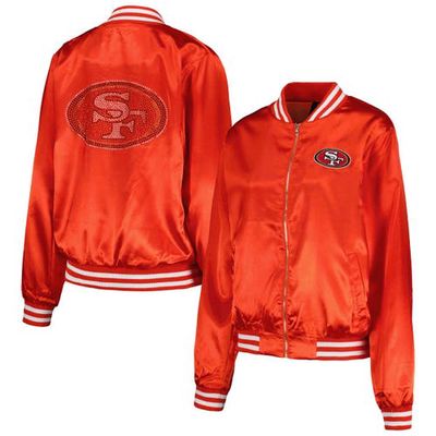 Women's Cuce Scarlet San Francisco 49ers Rhinestone Full-Zip Varsity Jacket
