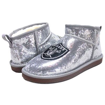 Women's Cuce Silver Las Vegas Raiders Sequin Ankle Boots