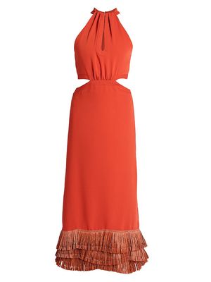 Women's Cut Out & Fringe-Hem Midi-Dress - Ankara Red - Size 2