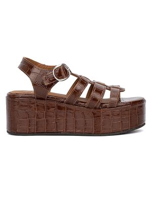 Women's Dafne Croc-Embossed Leather Sandals - Brown - Size 8