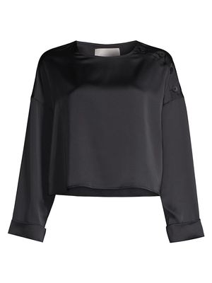 Women's Dallas Satin Shoulder-Button Blouse - Onyx - Size Medium - Onyx - Size Medium