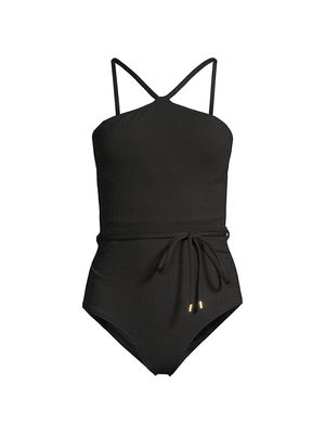 Women's Daphne High Neck One-Piece Swimsuit - Black Texture - Size Small