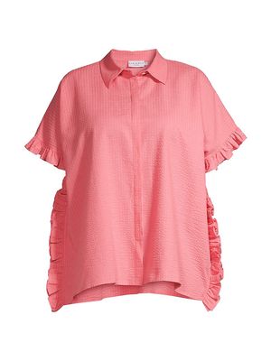 Women's Darcy Cotton-Linen Shirt - Rose Pink Seerscuker - Size 14 - Rose Pink Seerscuker - Size 14