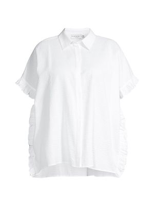 Women's Darcy Ruffled-Trim Shirt - White Seersucker - Size 14 - White Seersucker - Size 14