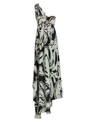 Women's Dawn Abstract Silk Maxi Dress - Black And Ivory - Size 2