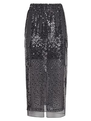 Women's Dazzling Embroidery Cargo Midi Skirt In Crispy Silk - Lignite - Size 16