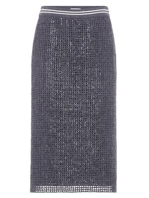 Women's Dazzling Net Embroidery Straight Skirt In Mohair And Wool - Dark Grey - Size 2