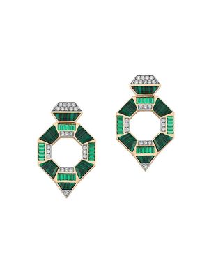 Women's Deep Sea 14K Rose Gold, Diamond, Malachite & Tsavorite Drop Earrings - Green - Green