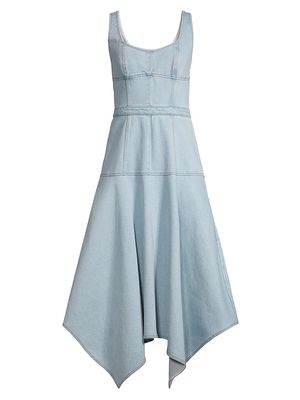 Women's Denim Handkerchief Midi-Dress - Light Wash - Size 2