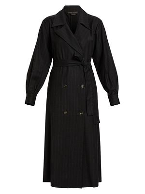 Women's Detroit Pinstripe Virgin Wool-Blend Belted Coat - Dark Grey - Size 18