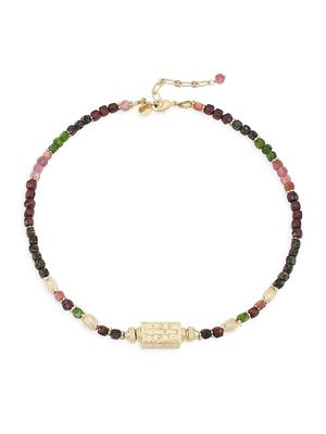 Women's Dhyana 24K Gold-Plate Beaded Multi-Stone Necklace - Green - Green