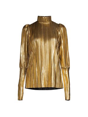 Women's Dione Metallic Pleated High-Neck Top - Gold - Size 2 - Gold - Size 2