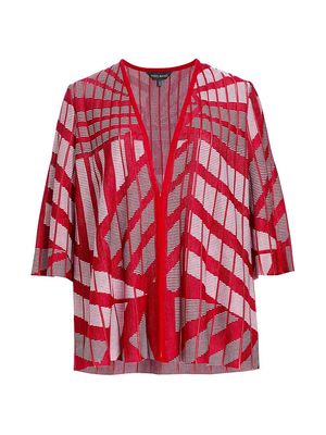 Women's Directional Striped Knit Jacket - Poppy Red White Black - Size 14 - Poppy Red White Black - Size 14