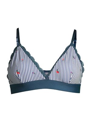 Women's Ditsy Stripe Lace-Trimmed Bralette - Navy - Size XS - Navy - Size XS