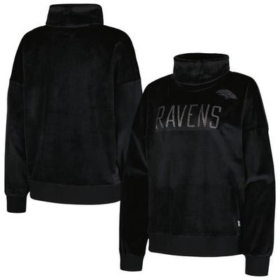 Women's DKNY Sport Black Baltimore Ravens Deliliah Rhinestone Funnel Neck Pullover Sweatshirt