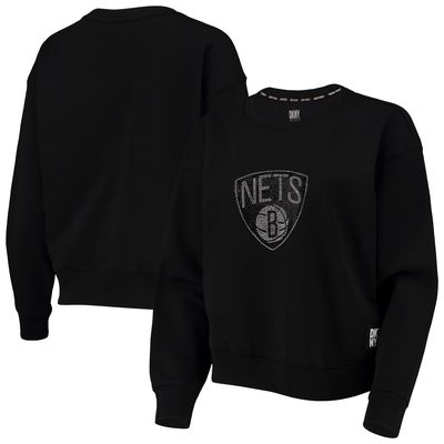 Women's DKNY Sport Black Brooklyn Nets Carrie Rhinestone Pullover Sweatshirt
