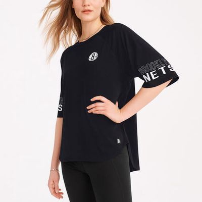 Women's DKNY Sport Black Brooklyn Nets Diana Raglan Tri-Blend Oversized T-Shirt