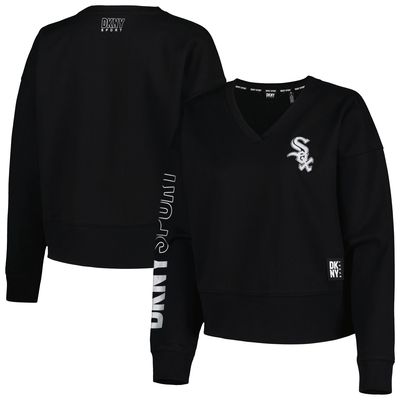Women's DKNY Sport Black Chicago White Sox Lily V-Neck Pullover Sweatshirt
