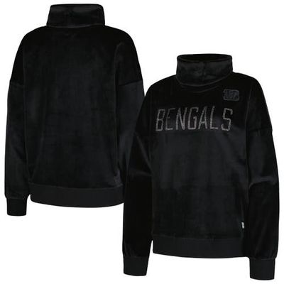 Women's DKNY Sport Black Cincinnati Bengals Deliliah Rhinestone Funnel Neck Pullover Sweatshirt
