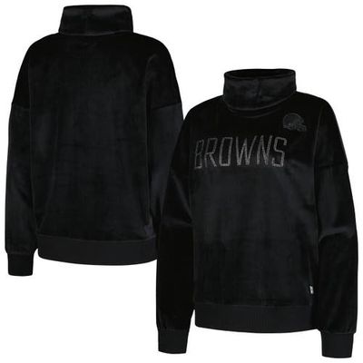 Women's DKNY Sport Black Cleveland Browns Deliliah Rhinestone Funnel Neck Pullover Sweatshirt