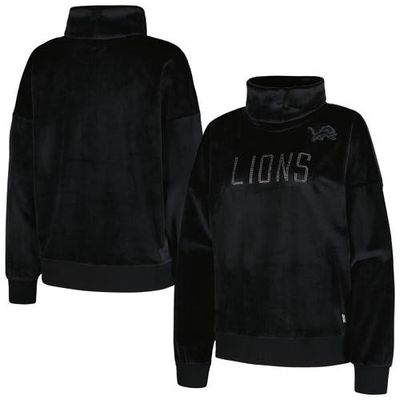 Women's DKNY Sport Black Detroit Lions Deliliah Rhinestone Funnel Neck Pullover Sweatshirt