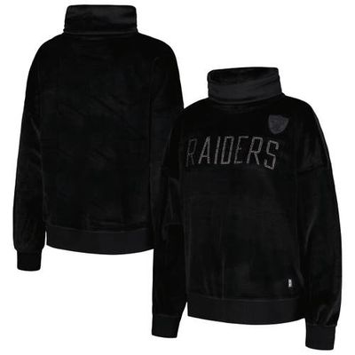 Women's DKNY Sport Black Las Vegas Raiders Deliliah Rhinestone Funnel Neck Pullover Sweatshirt