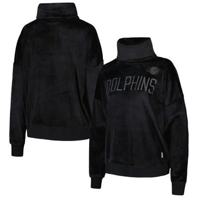 Women's DKNY Sport Black Miami Dolphins Deliliah Rhinestone Funnel Neck Pullover Sweatshirt