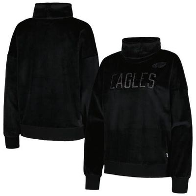 Women's DKNY Sport Black Philadelphia Eagles Deliliah Rhinestone Funnel Neck Pullover Sweatshirt