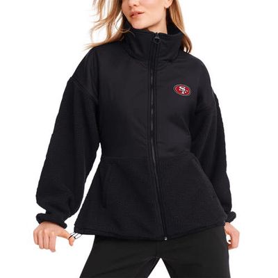Women's DKNY Sport Black San Francisco 49ers Drew Mixed Media Full-Zip Jacket