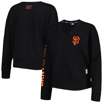 Women's DKNY Sport Black San Francisco Giants Lily V-Neck Pullover Sweatshirt