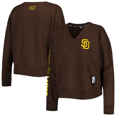 Women's DKNY Sport Brown San Diego Padres Lily V-Neck Pullover Sweatshirt