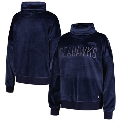 Women's DKNY Sport College Navy Seattle Seahawks Deliliah Rhinestone Funnel Neck Pullover Sweatshirt