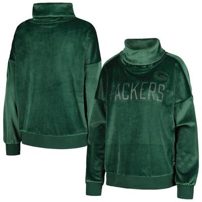 Women's DKNY Sport Green Green Bay Packers Deliliah Rhinestone Funnel Neck Pullover Sweatshirt