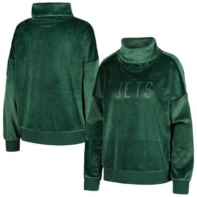 Women's DKNY Sport Green New York Jets Deliliah Rhinestone Funnel Neck Pullover Sweatshirt