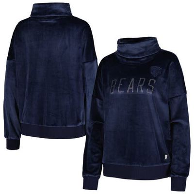 Women's DKNY Sport Navy Chicago Bears Deliliah Rhinestone Funnel Neck Pullover Sweatshirt