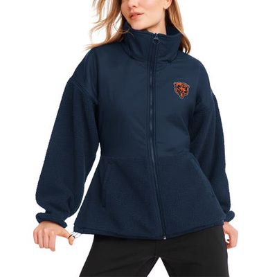 Women's DKNY Sport Navy Chicago Bears Drew Mixed Media Full-Zip Jacket