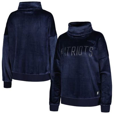 Women's DKNY Sport Navy New England Patriots Deliliah Rhinestone Funnel Neck Pullover Sweatshirt