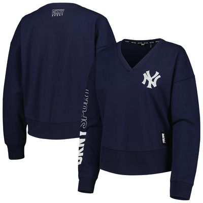 Women's DKNY Sport Navy New York Yankees Lily V-Neck Pullover Sweatshirt