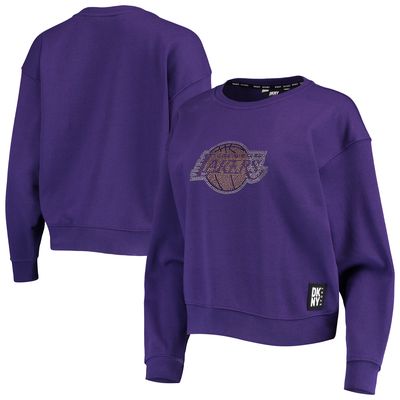 Women's DKNY Sport Purple Los Angeles Lakers Carrie Rhinestone Pullover Sweatshirt