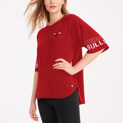 Women's DKNY Sport Red Chicago Bulls Diana Raglan Tri-Blend Oversized T-Shirt